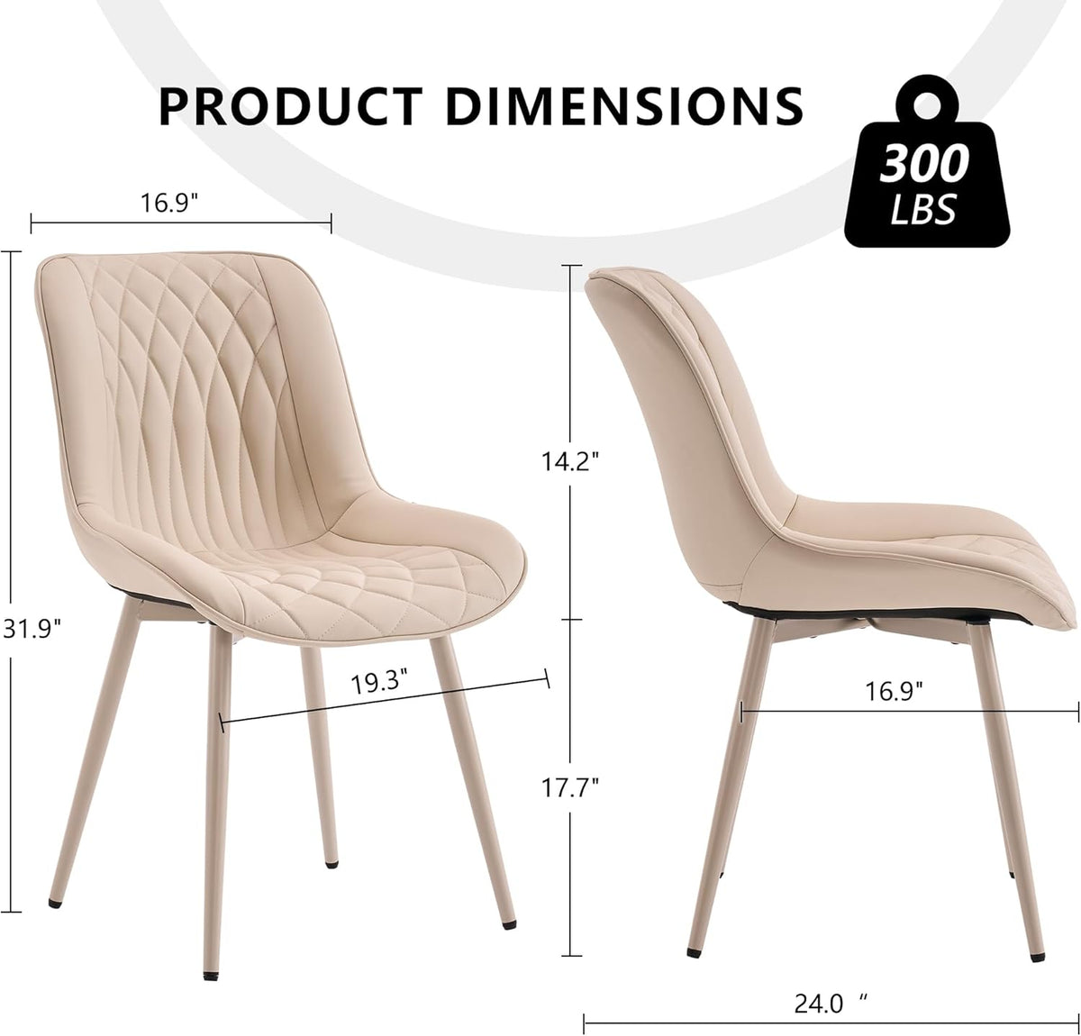 YOUNIKE Dining Chair, 1 each, with High Backs Mid Century Modern Kitchen & Dining Room Chairs Faux Leather Upholstered Wide Accent Chair Comfortable Padded Living Waiting Room Chair Cream All Cream Modern