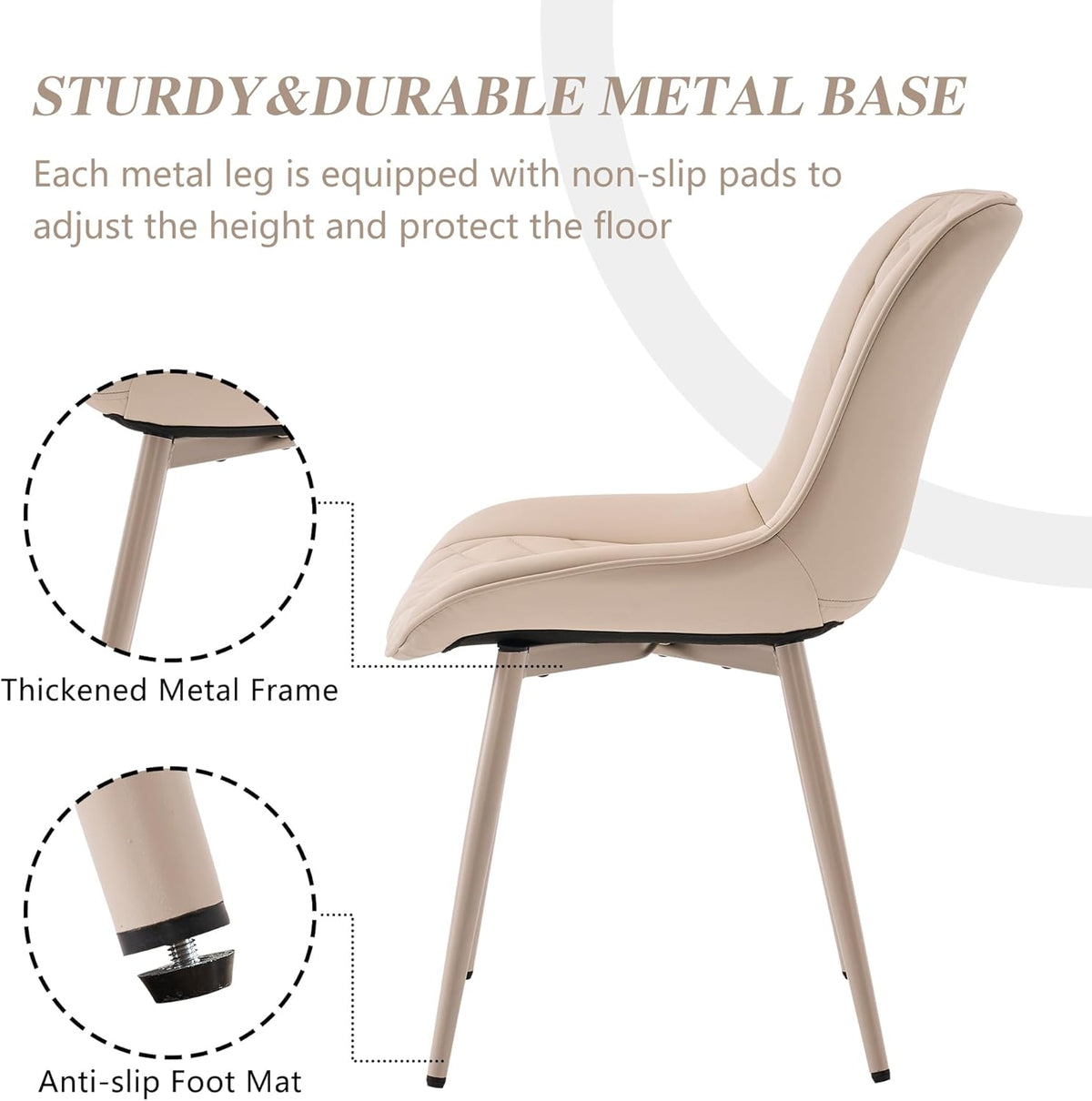 YOUNIKE Dining Chair, 1 each, with High Backs Mid Century Modern Kitchen & Dining Room Chairs Faux Leather Upholstered Wide Accent Chair Comfortable Padded Living Waiting Room Chair Cream All Cream Modern