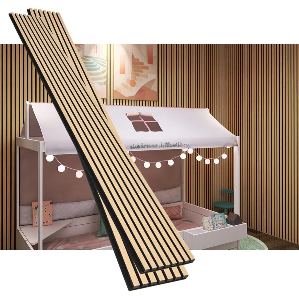 3D Acoustic Wood Veneer Slat Wall Panels for Interior Wall and Ceilings Panels,Sound-Absorbing Felt Board, Sound Proof Decorative Panels,94.49” x 23.62”Each Box Coverage,2 Pack,Natural Oak
