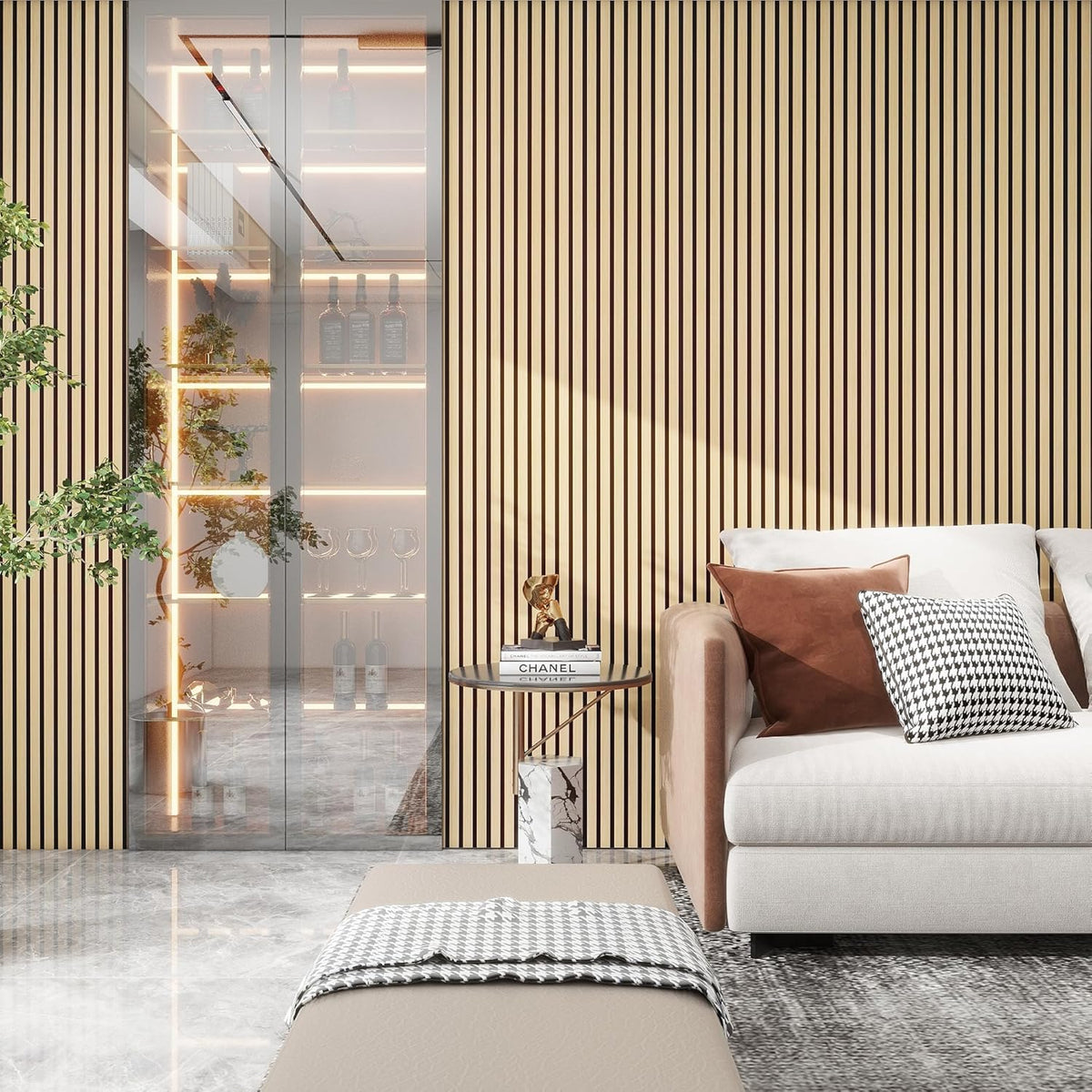 3D Acoustic Wood Veneer Slat Wall Panels for Interior Wall and Ceilings Panels,Sound-Absorbing Felt Board, Sound Proof Decorative Panels,94.49” x 23.62”Each Box Coverage,2 Pack,Natural Oak