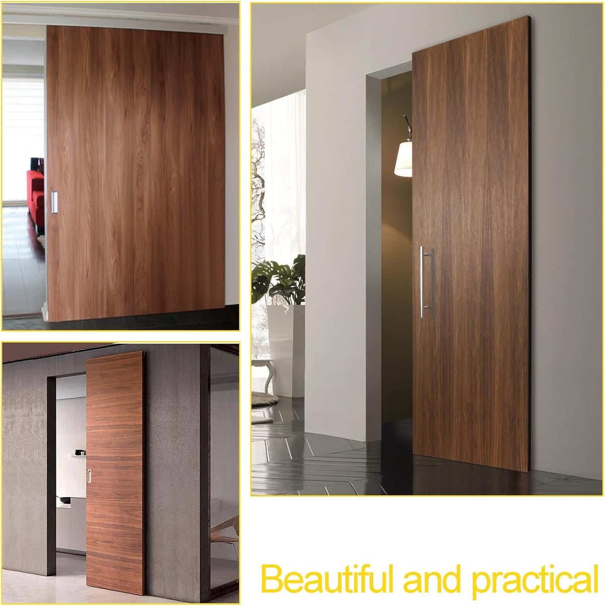 36-48" Heavy Duty Hidden Sliding Barn Door Hardware and Track, Floating Door System, Floating Wall Mount, Soft Close, Quiet and Smooth, Easy to Install (Can be Installed on Doors up to 48")