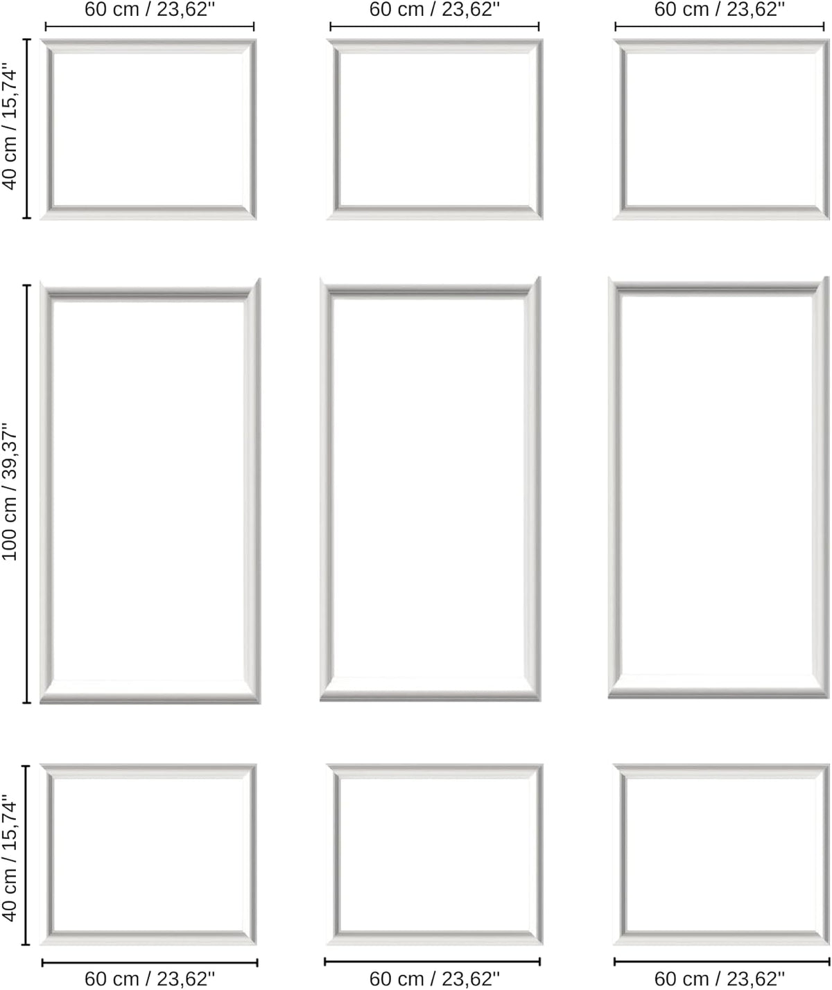 Wall Molding Kit, Premade Wainscoting Panels, Picture Frame Moulding, Pre Cut Trim Kit, Wainscot for Home Decoration, 9 Frames, Factory Primed White