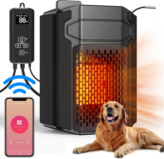 Dog House Heater with Thermostat, 500W Dog Heater APP WIFI Control, Dog House Heaters for Outside Dog House Outdoor with 6.5FT External Temperature