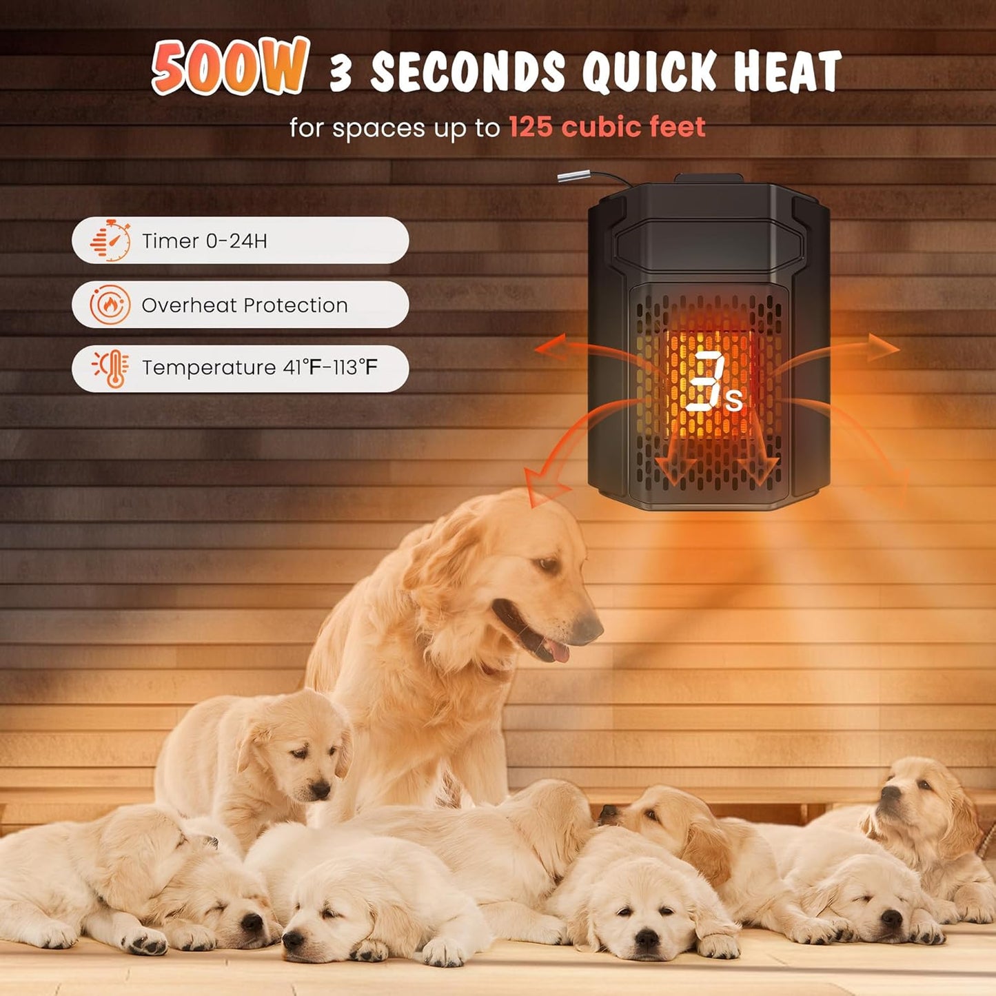 Dog House Heater with Thermostat, 500W Dog Heater APP WIFI Control, Dog House Heaters for Outside Dog House Outdoor with 6.5FT External Temperature