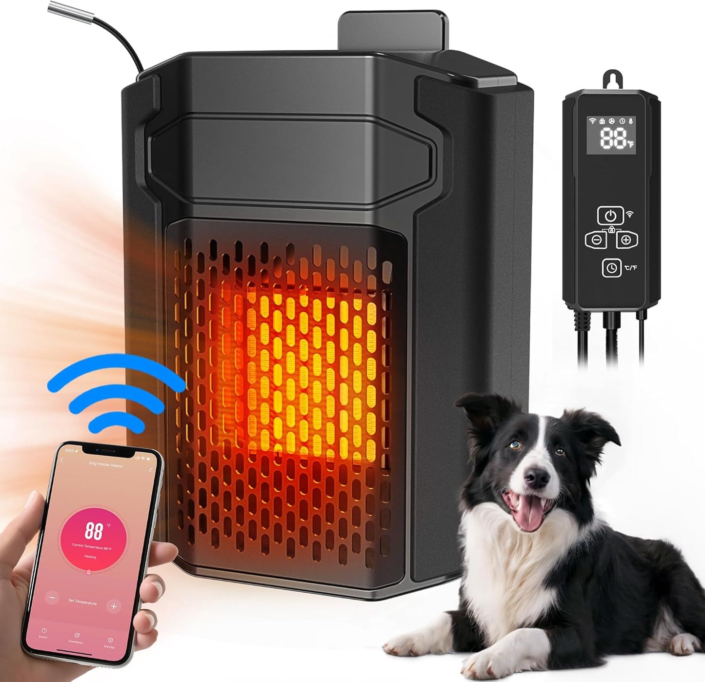 Dog House Heater with Thermostat, 500W Dog Heater APP WIFI Control, Dog House Heaters for Outside Dog House Outdoor with 6.5FT External Temperature
