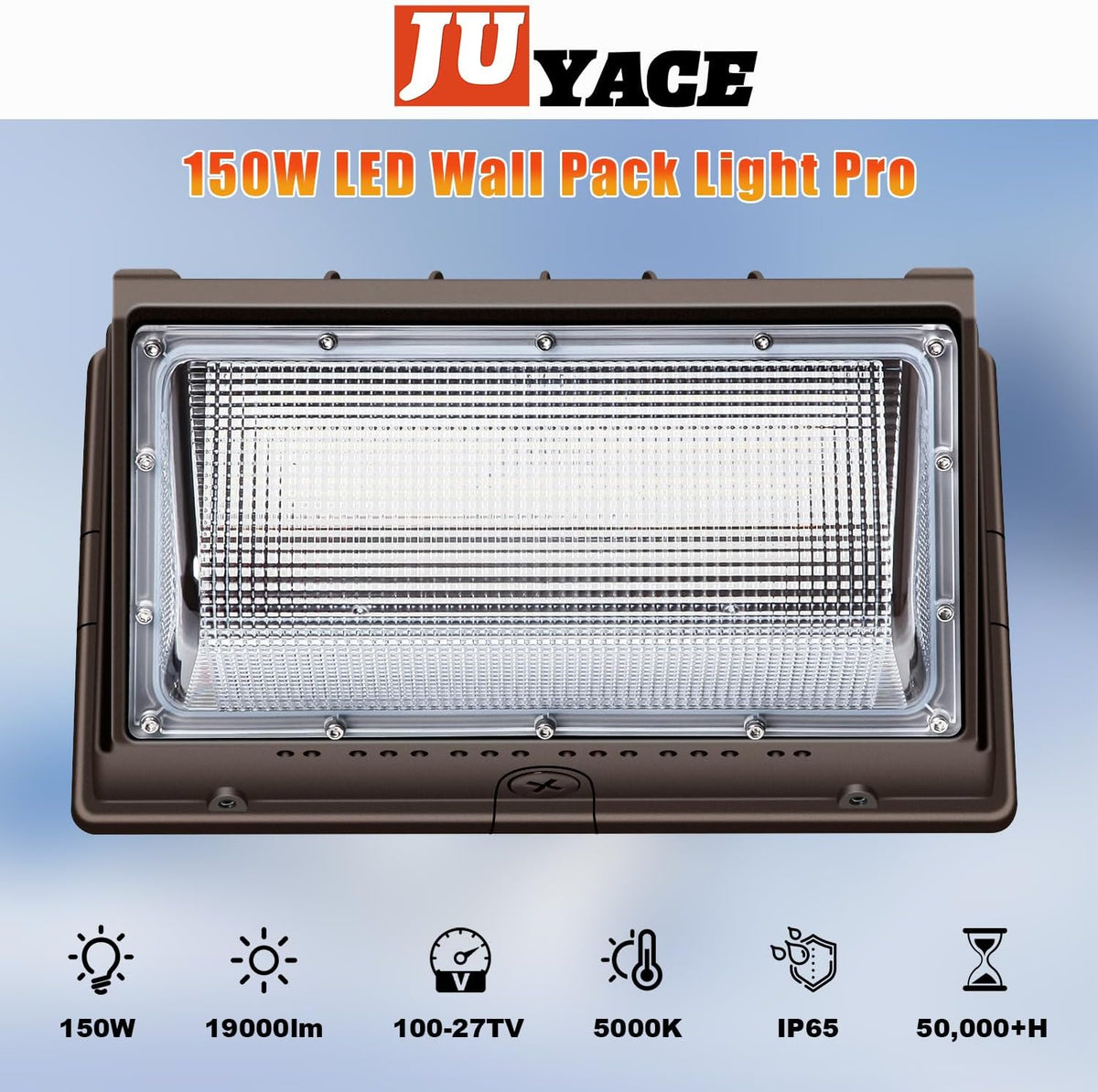 Juyace 150W LED Wall Light Outdoor Flood Lighting 4 Pack 5000K 100-277V IP65 Waterproof for Barn Backyard Warehouse Garage Yard 150W-4Pack-No Photocell