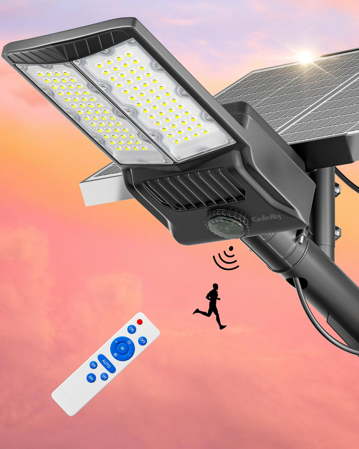 Gefolly SL-10000W Solar Street Lights Outdoor, 600000LM Commercial Parking Lot Light Dusk to Dawn IP67 Waterproof 6500K Security Flood Lights with Motion Sensor Lamp for Yard, Road