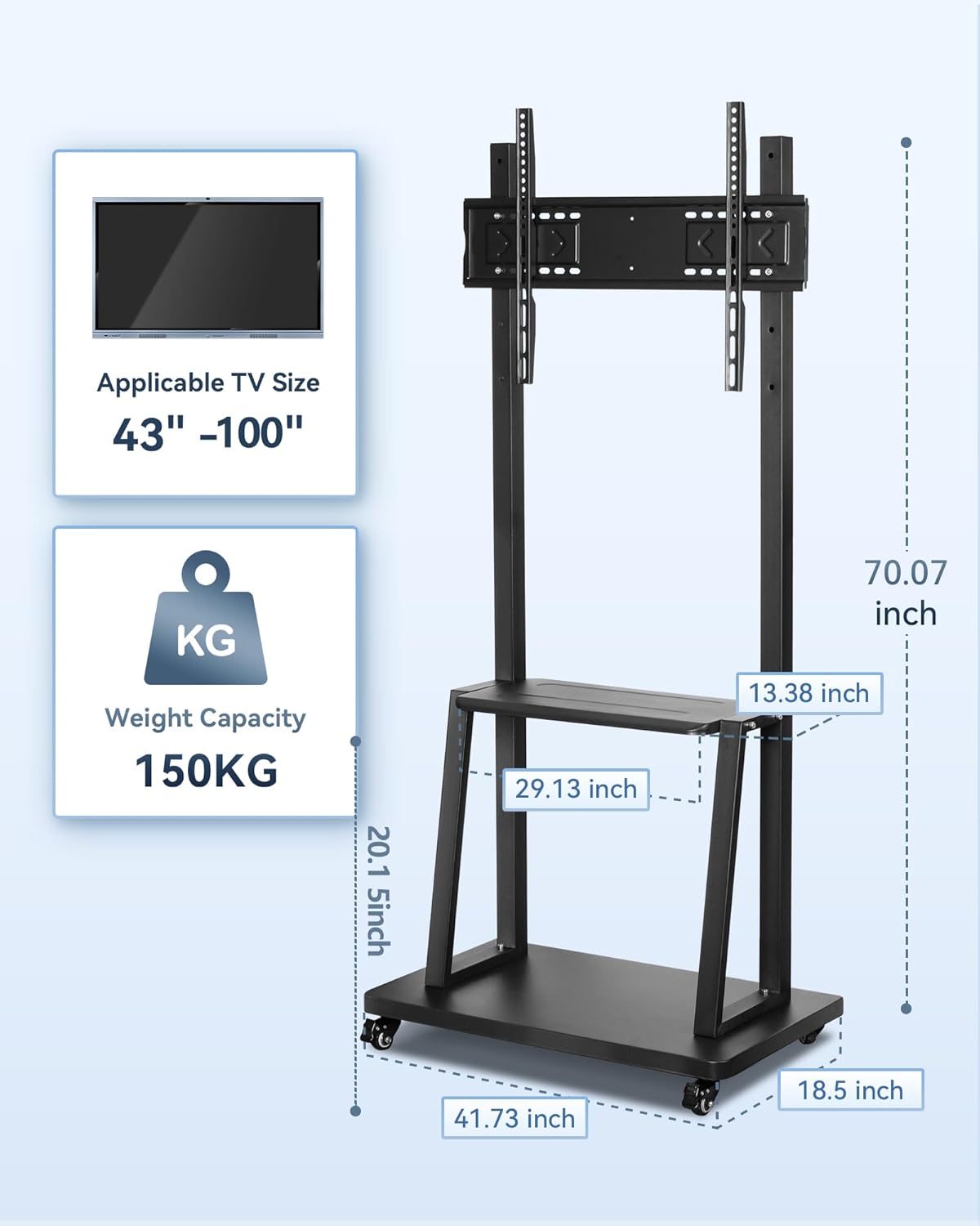 Smart Board Stand with Wheels,Height Adjustable Mobile Rolling Stand for Classroom & Office, Holds up to 300lbs, Whiteboard Portable Cart on Wheels (for 49-100 Inch Smart Board) For 49" 55" 65" 75" 86" 100" Smart Board