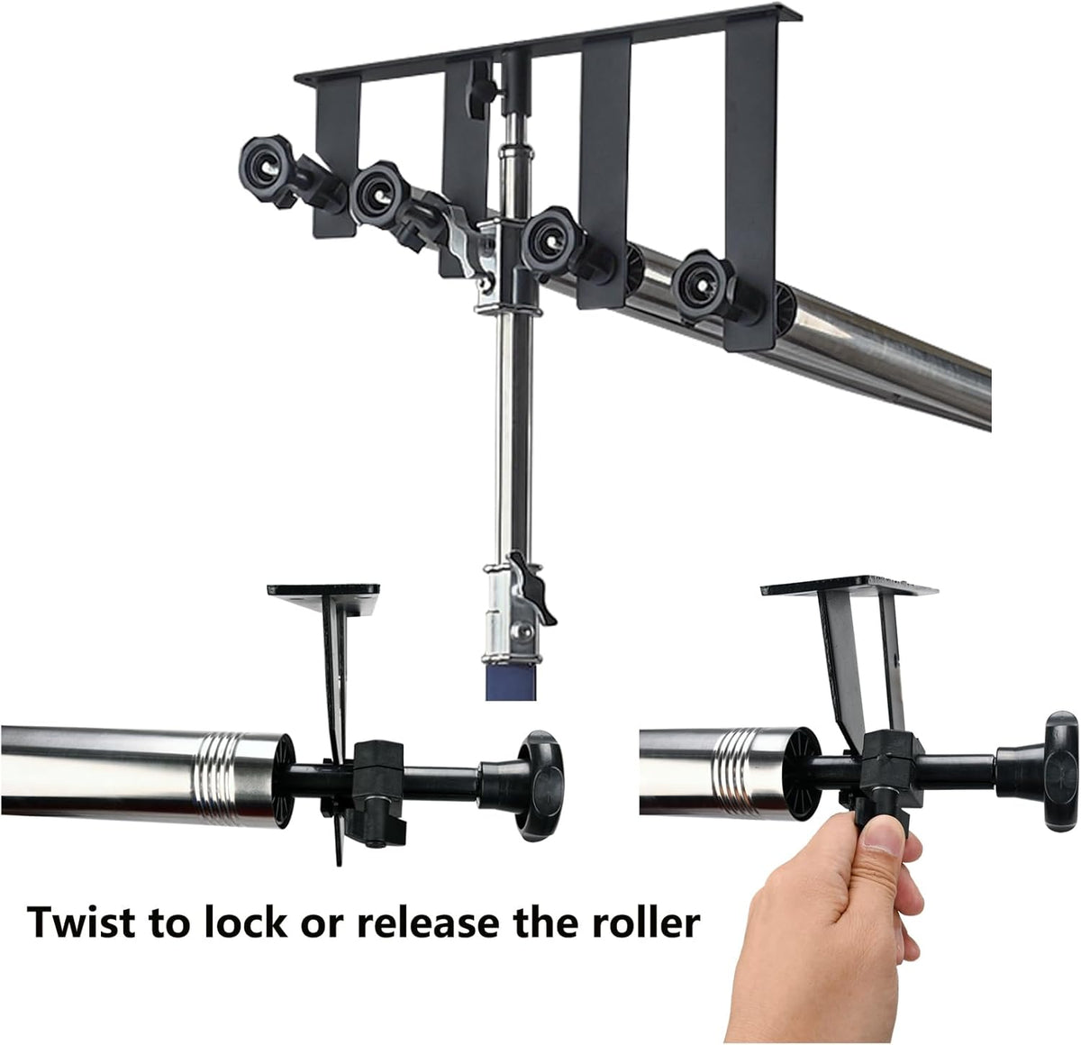Photography Backdrop Roller Support System, 4 Rollers, 120-inch Stainless Steel Crossbars, Wall/Celing/Light Stand Backdrop Mount, Background Support