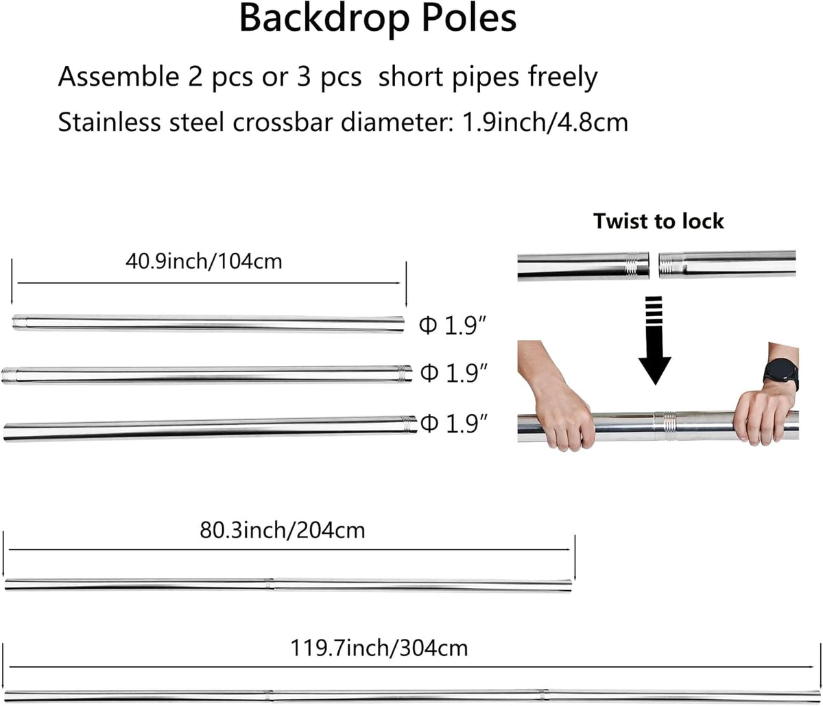 Photography Backdrop Roller Support System, 4 Rollers, 120-inch Stainless Steel Crossbars, Wall/Celing/Light Stand Backdrop Mount, Background Support