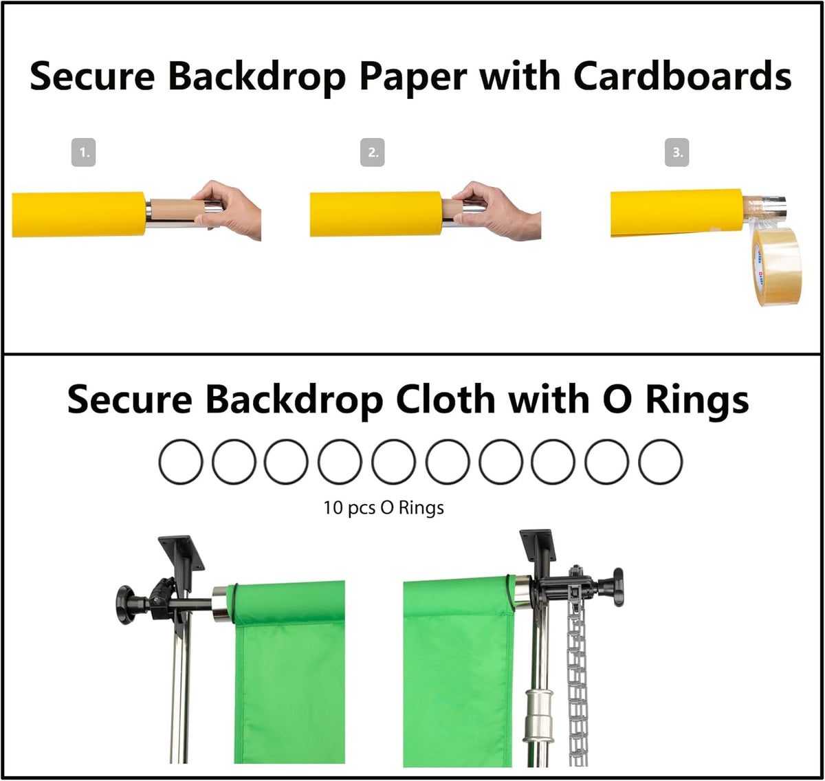 Photography Backdrop Roller Support System, 4 Rollers, 120-inch Stainless Steel Crossbars, Wall/Celing/Light Stand Backdrop Mount, Background Support