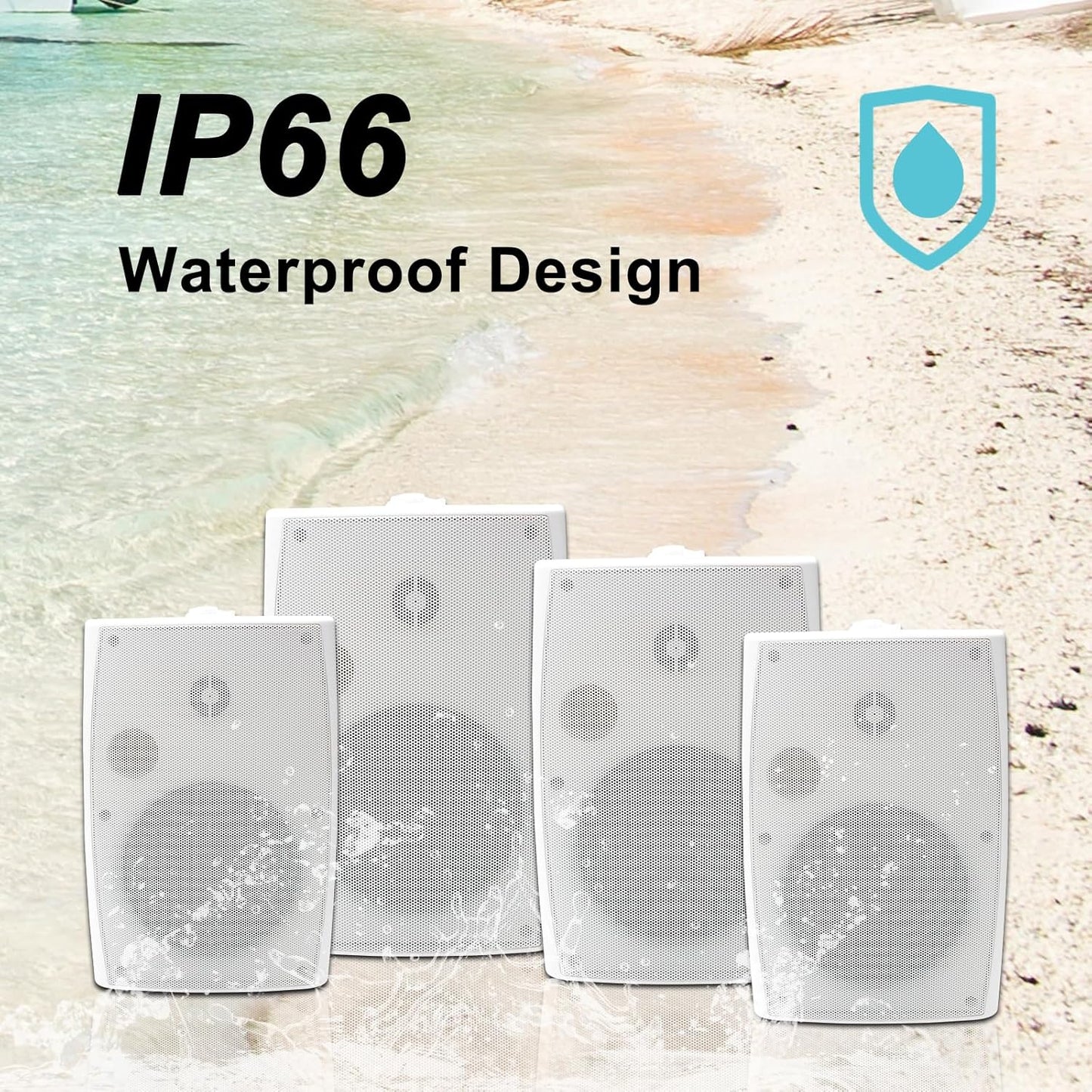 Herdio 6.5 Inch 800W Outdoor Bluetooth Speakers Wired Waterproof with Multifunctional Amplifier, Wall Mount Speakers for Patio Home Poolside Deck Backyard(2 Pairs,White)