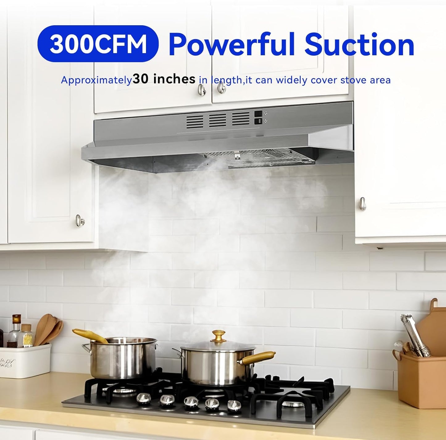 Wall Mount 30 Inch Range Hood 900 CFM, Ductless/Ducted Convertible Kitchen Hood, 3-speed Gesture Sensing