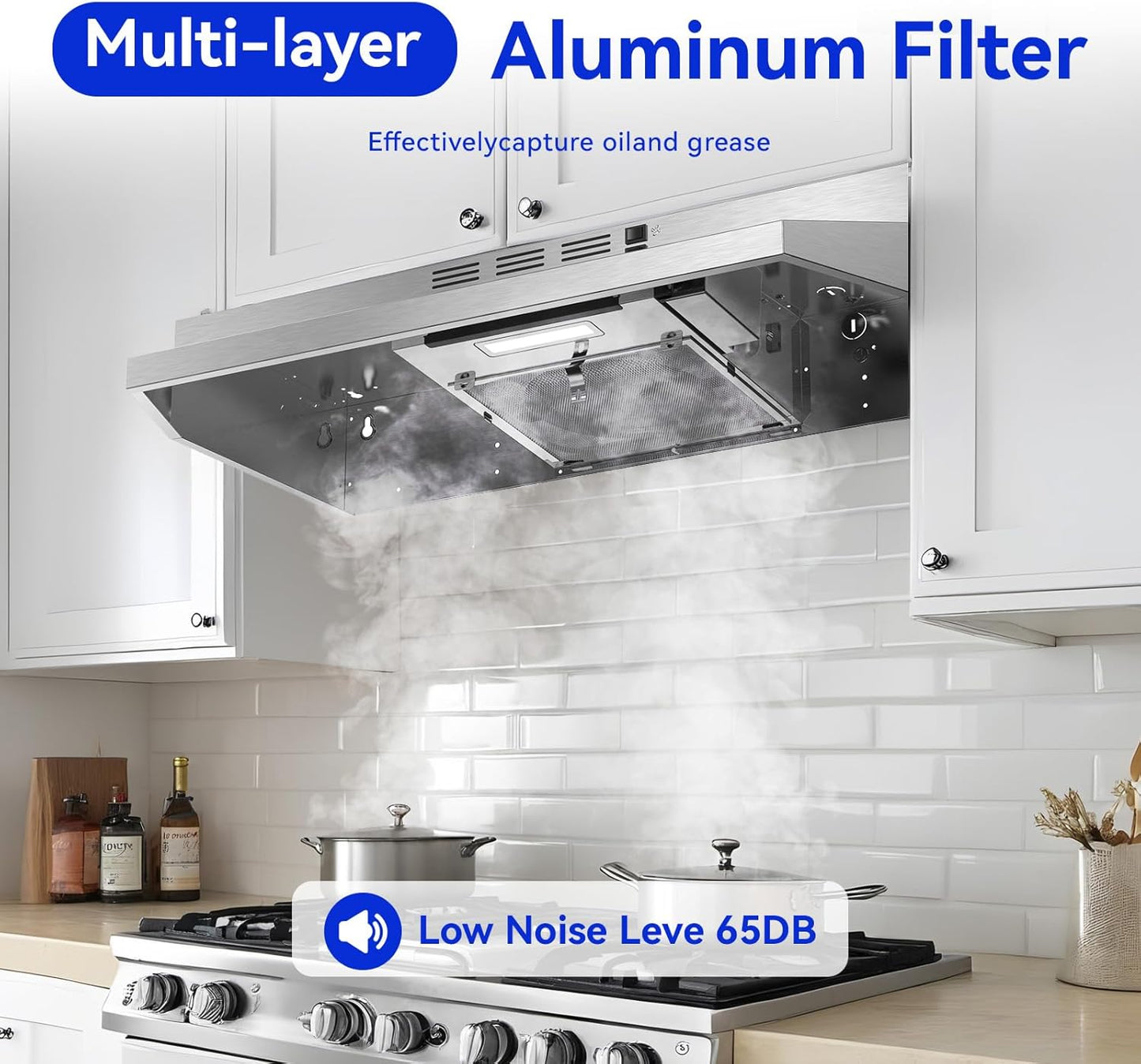 Wall Mount 30 Inch Range Hood 900 CFM, Ductless/Ducted Convertible Kitchen Hood, 3-speed Gesture Sensing