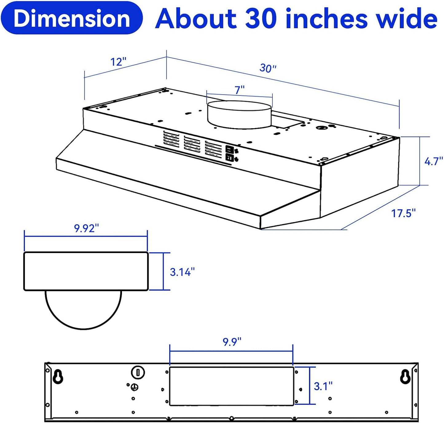Wall Mount 30 Inch Range Hood 900 CFM, Ductless/Ducted Convertible Kitchen Hood, 3-speed Gesture Sensing