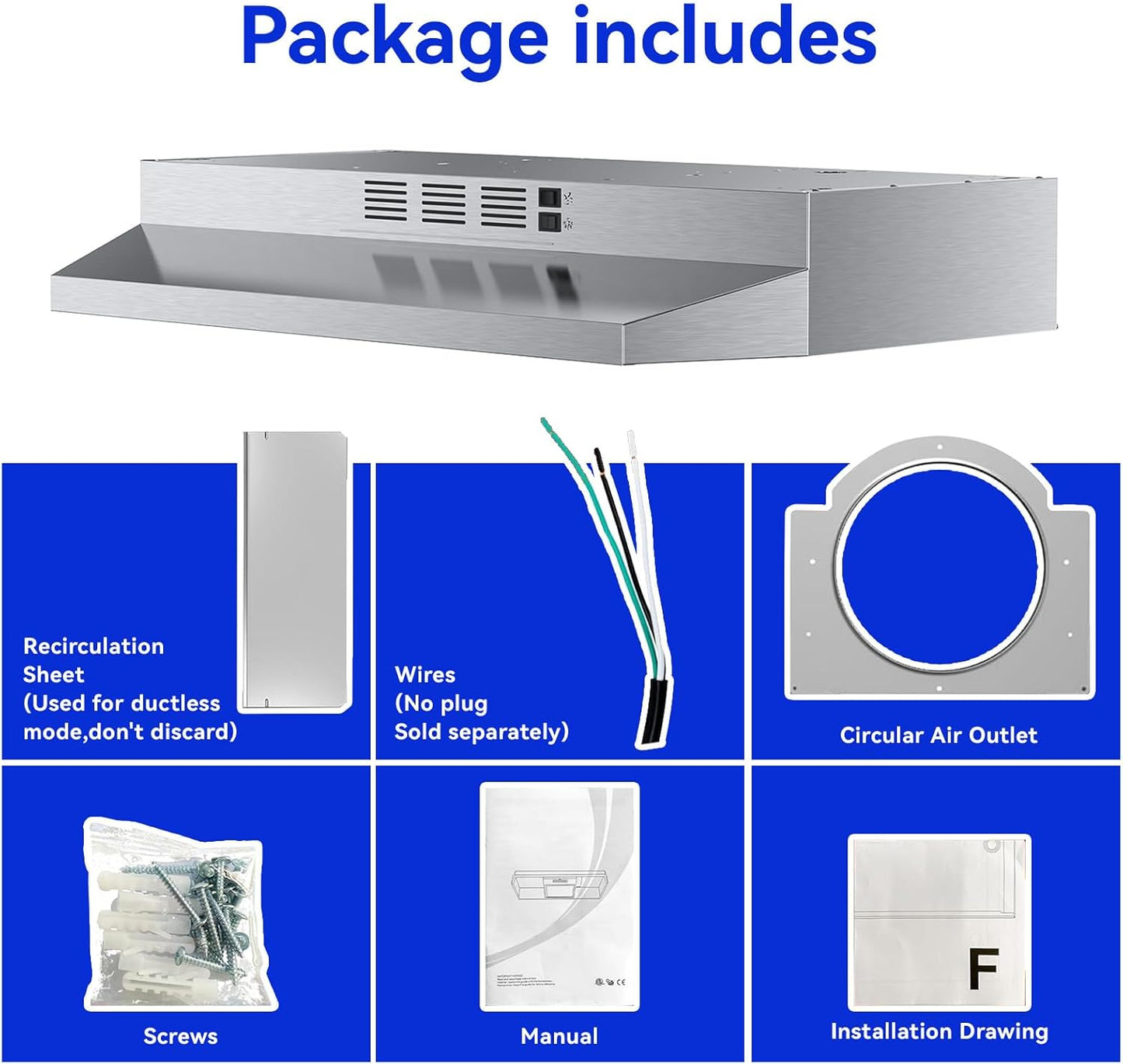 Wall Mount 30 Inch Range Hood 900 CFM, Ductless/Ducted Convertible Kitchen Hood, 3-speed Gesture Sensing