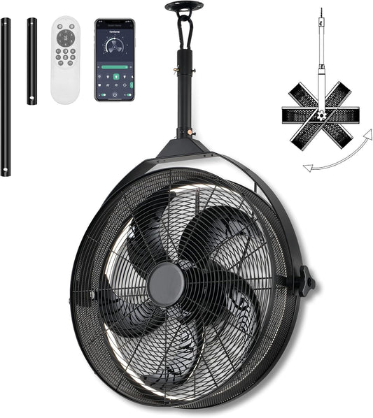 Outdoor Hanging Ceiling Fans with Lights,18in Gazebo Fan with Hook Remote & APP Control,Dimmable Hanging Fan