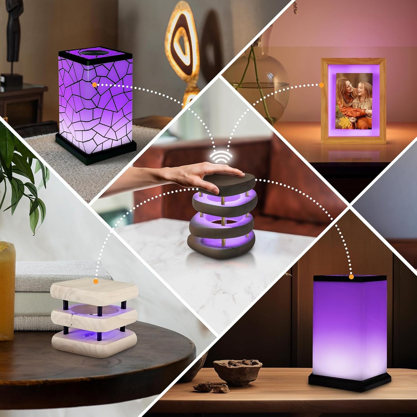 Friendship Lamp® by Filimin Set of 2 Long Distance Touch Lamps – WiFi Connected, Long Distance Gifts, Touch Activated Table Lamp, Long Distance Friendship Gifts, LED Light - Mini Mid Natural/Silver