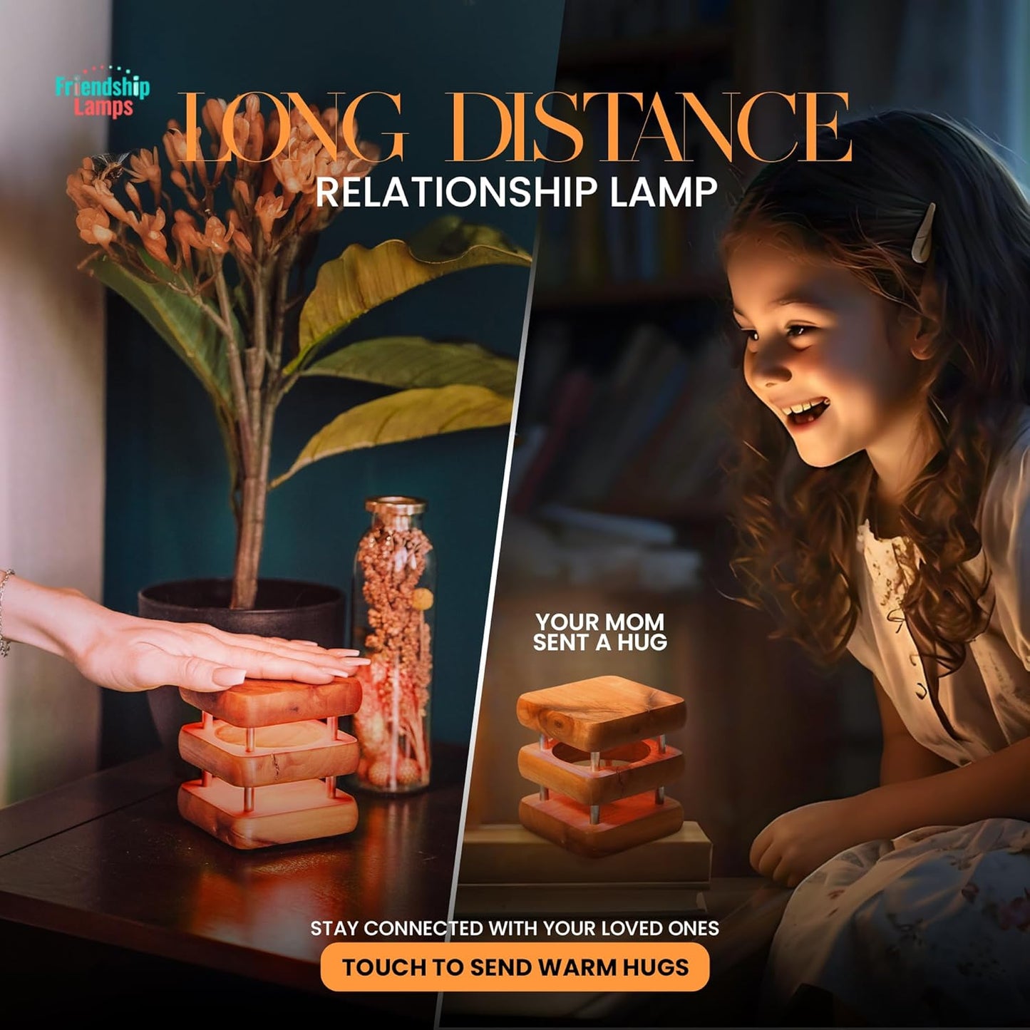Friendship Lamp® by Filimin Set of 2 Long Distance Touch Lamps – WiFi Connected, Long Distance Gifts, Touch Activated Table Lamp, Long Distance Friendship Gifts, LED Light - Mini Mid Natural/Silver