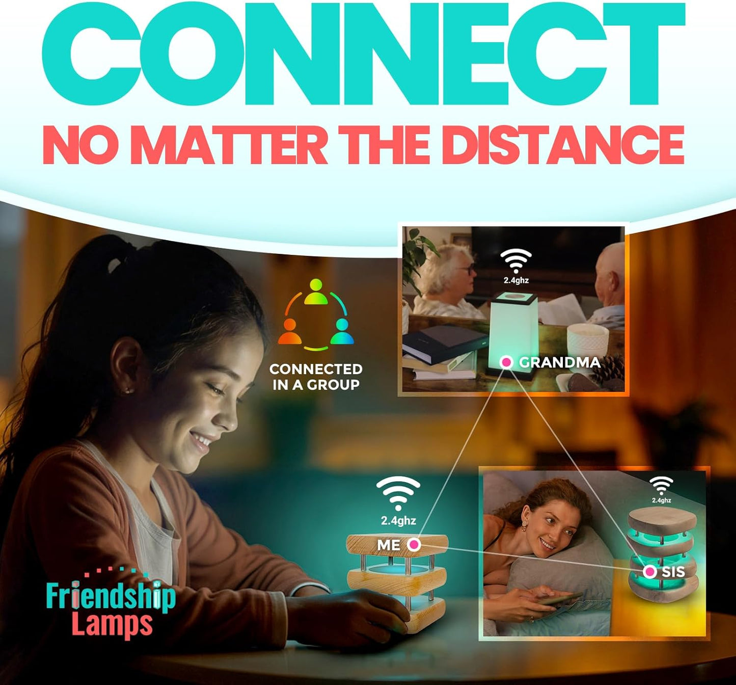 Friendship Lamp® by Filimin Set of 2 Long Distance Touch Lamps – WiFi Connected, Long Distance Gifts, Touch Activated Table Lamp, Long Distance Friendship Gifts, LED Light - Mini Mid Natural/Silver