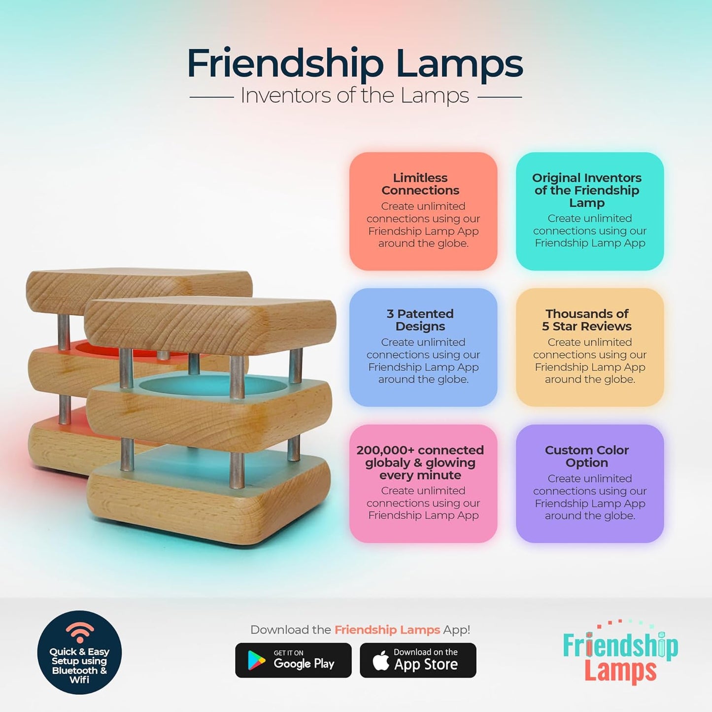 Friendship Lamp® by Filimin Set of 2 Long Distance Touch Lamps – WiFi Connected, Long Distance Gifts, Touch Activated Table Lamp, Long Distance Friendship Gifts, LED Light - Mini Mid Natural/Silver