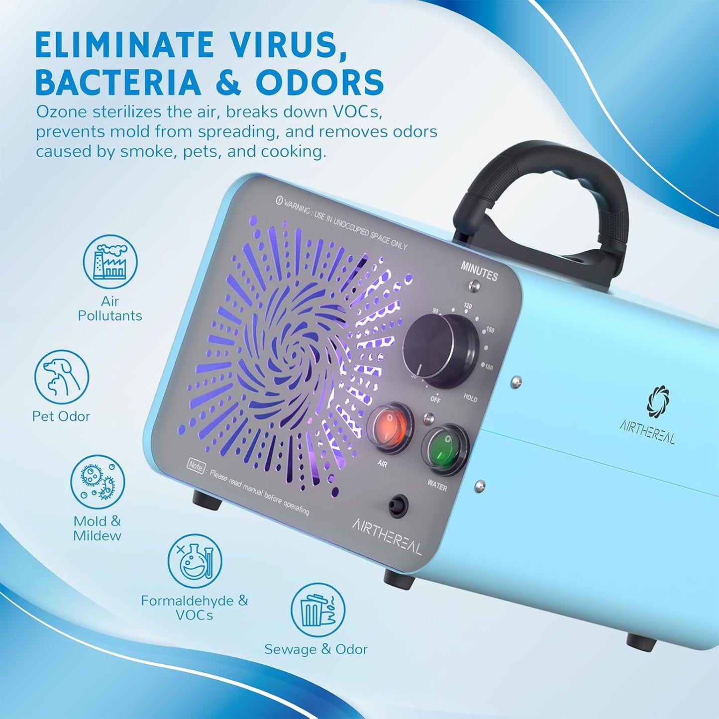 Airthereal MA25L Ozone Generator 40,000mg/h - Dual-Mode Ozone Machine for Water and Air Purification, High Capacity
