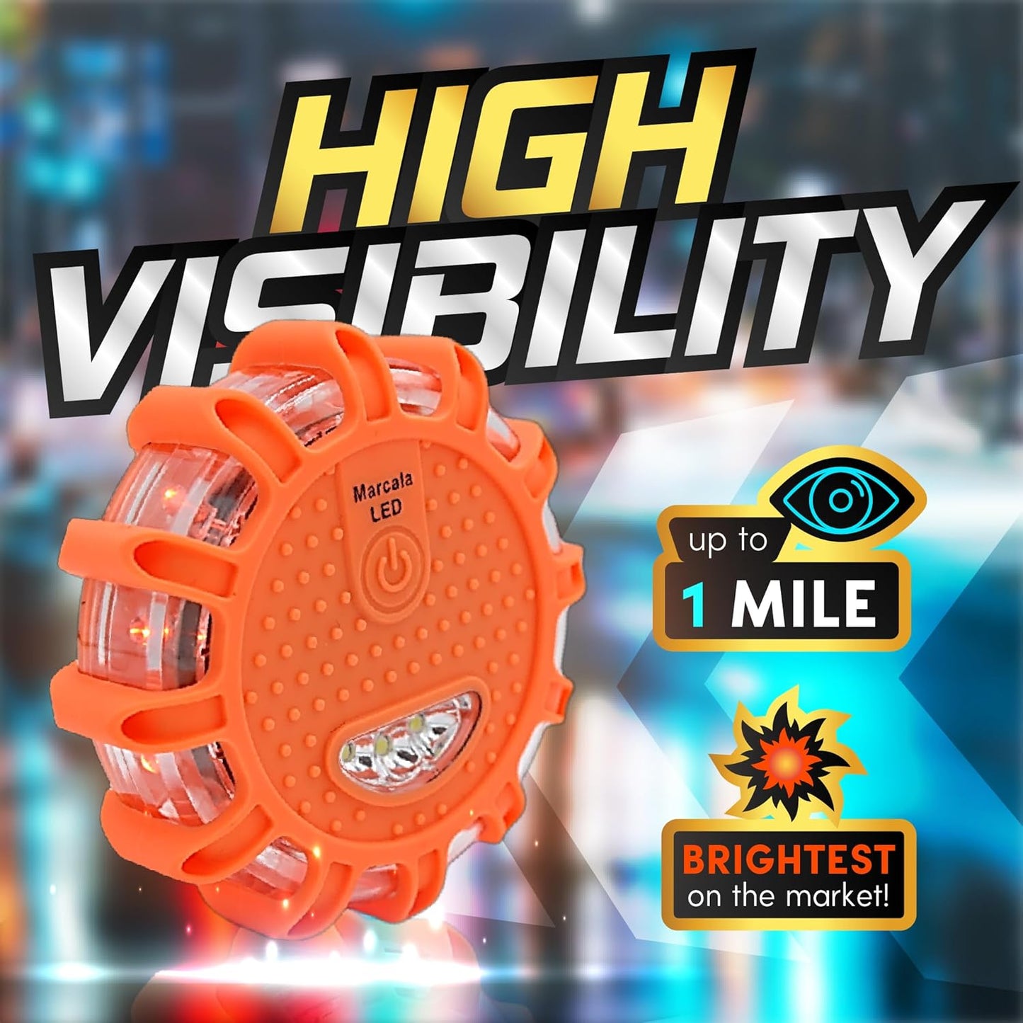 LED Road Flares Emergency Lights | 3-Pack Roadside Safety Disc Kit w/Whistle | DOT Compliant Emergency Flares for Car w/Batteries Installed |