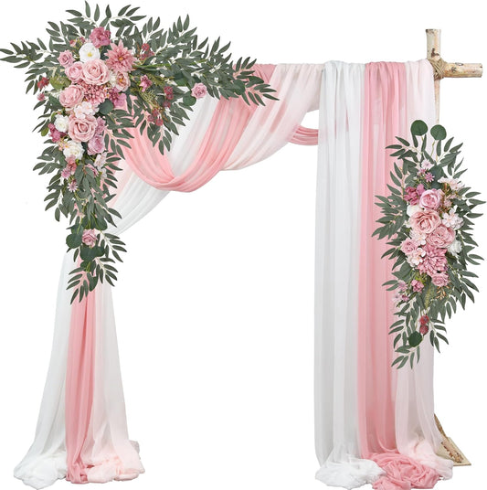 Artificial Wedding Arch Flowers with Drape Kit (Pack of 5) - 2pcs Flower Swag with 3pcs Draping Fabric
