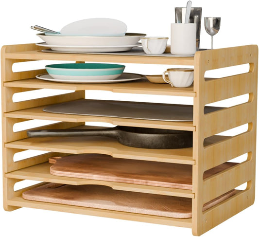 Wooden Cabinet Tray Dividers,Kitchen Vertical Tray Divider Organizer, 5-Compartment Adjustable Design