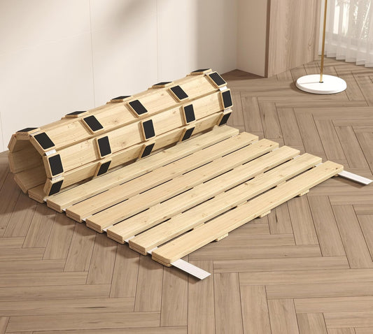 Wood Japanese Floor Bed, Roll-Type Slatted, Breathable Moisture-Proof Plate, Guest Minimalist Tatami Frame