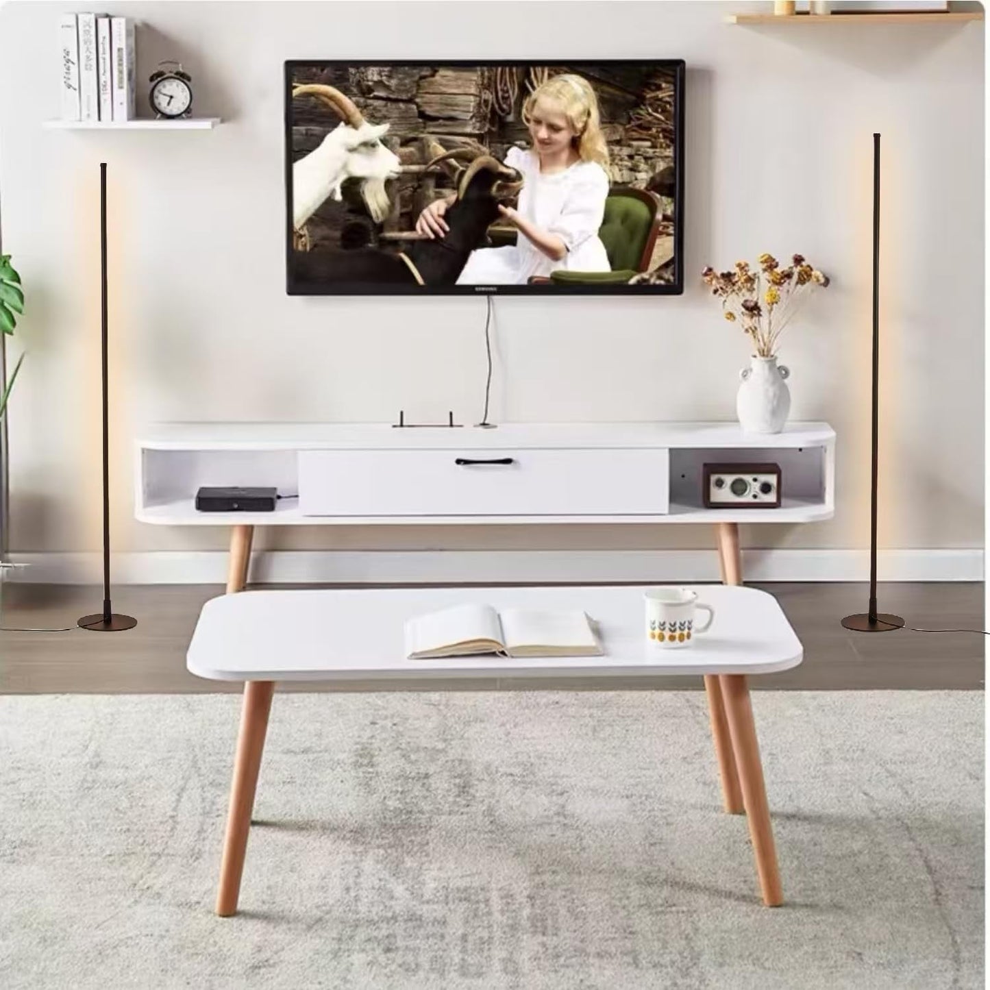 Minimalist Floor Lamp with 3 Color Temperatures, Set 2 Slim Mood Lighting, Dimmable Modern Standing Corner
