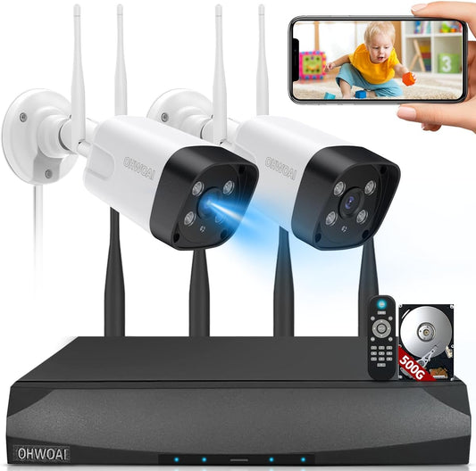 2-Way Audio & 4-Antenna NVR Outdoor Wireless Security Camera System, WiFi Cameras