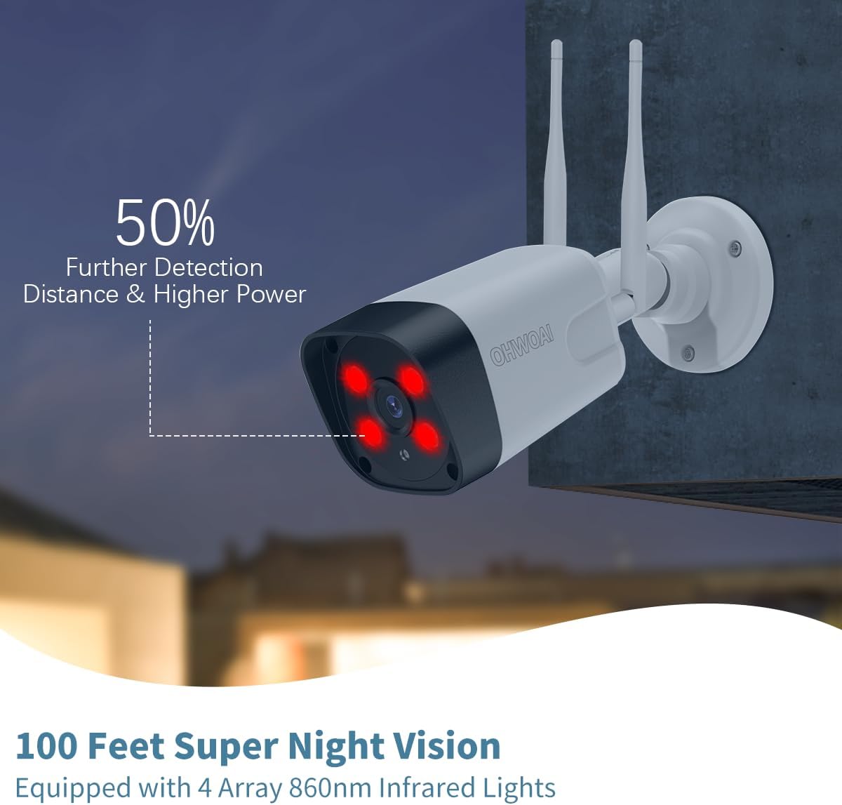 2-Way Audio & 4-Antenna NVR Outdoor Wireless Security Camera System, WiFi Cameras