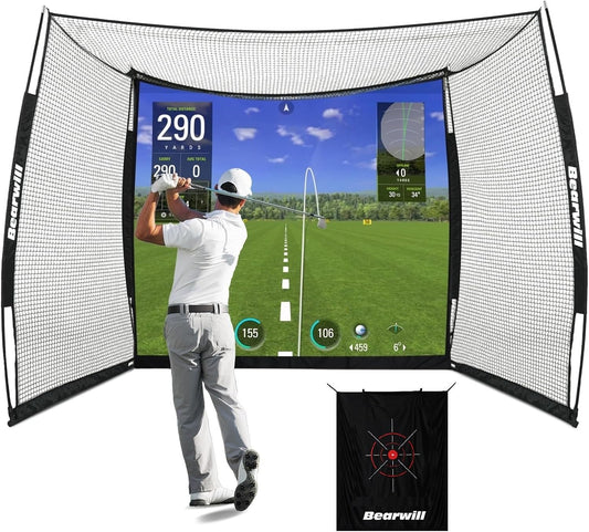 Golf Net with Simulator Impact Screen, 11x8ft Golf Practice Net Hitting Net Range Cage, Target Cloth, Simulators