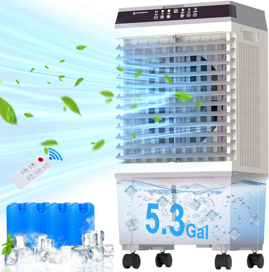 Swamp Coolers, Evaporative Air Cooler with 5.3-Gal Tank, 12H Timer, Evaporative Cooler with 120 Degrees Oscillation