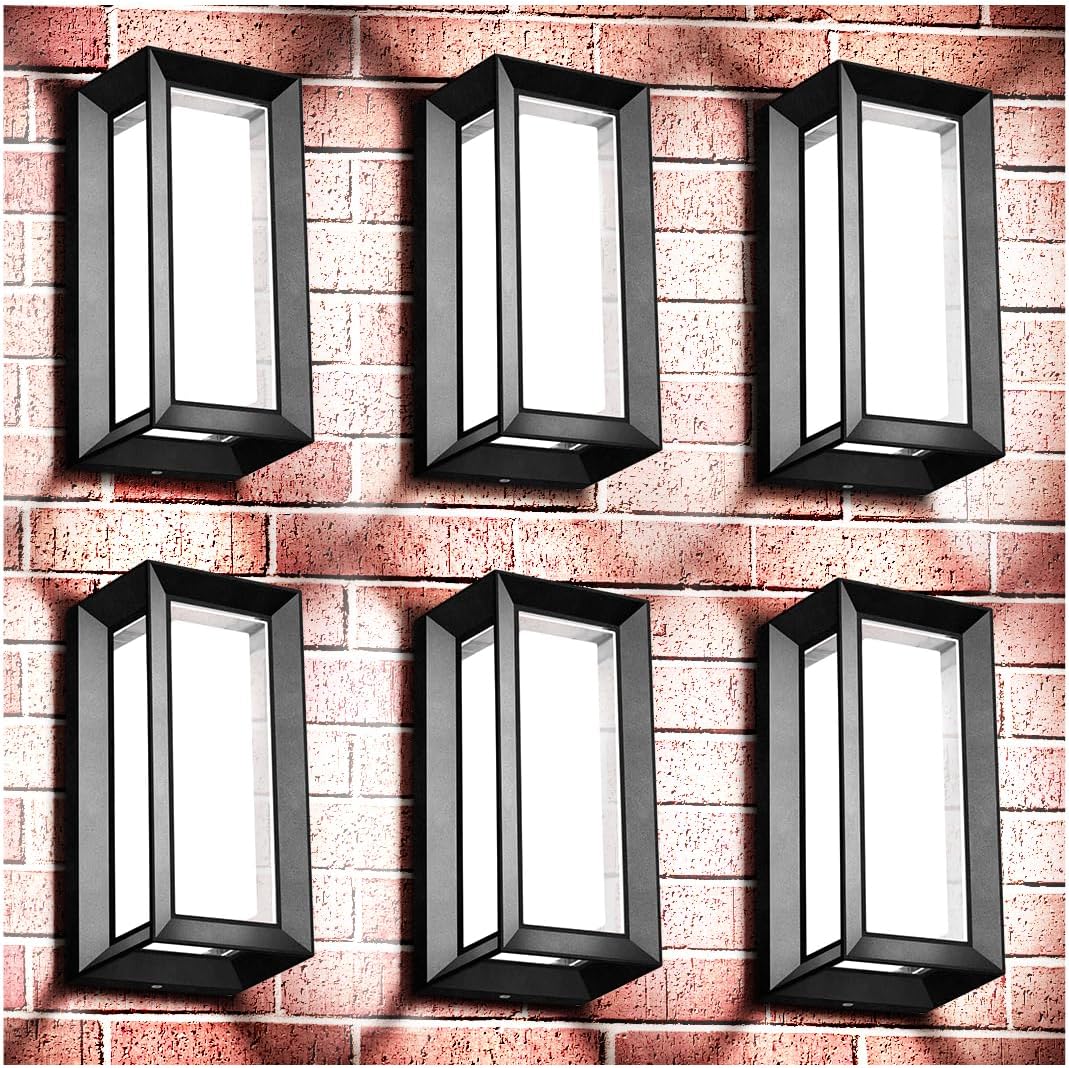 Porch Wall Light Outdoor 6 Pack Aluminum Frame Waterproof Modern Wall Sconce with Acrylic Shade 6000K Black