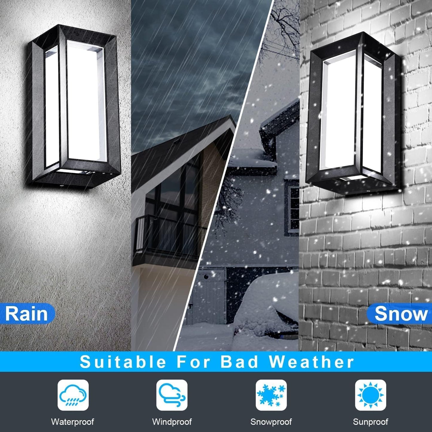 Porch Wall Light Outdoor 6 Pack Aluminum Frame Waterproof Modern Wall Sconce with Acrylic Shade 6000K Black