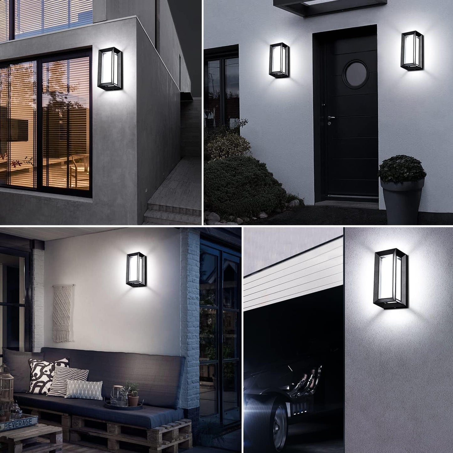Porch Wall Light Outdoor 6 Pack Aluminum Frame Waterproof Modern Wall Sconce with Acrylic Shade 6000K Black