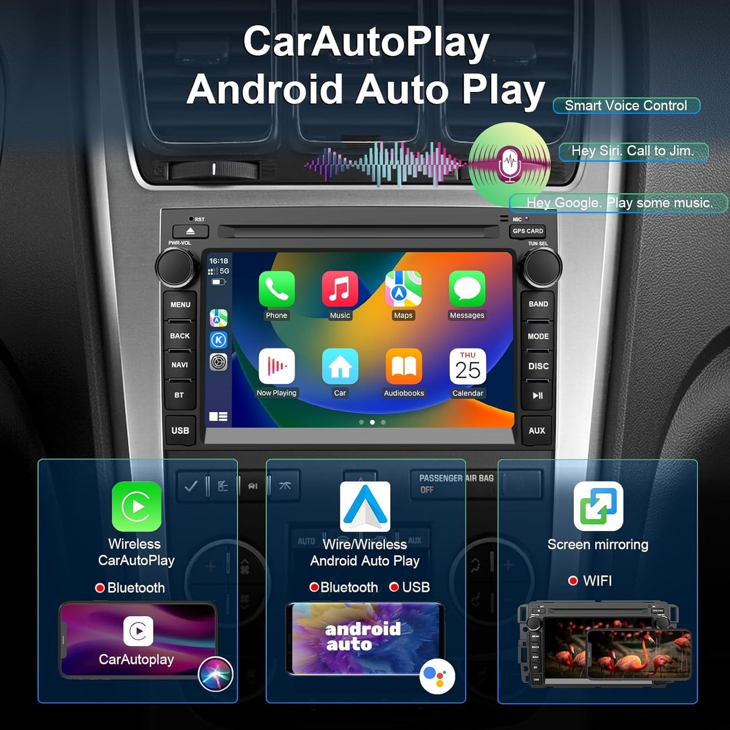 Car Stereo Radio for GMC Sierra Yukon Chevrolet Buick Chevy Silverado Android 14 DVD Player Double Din 7inch