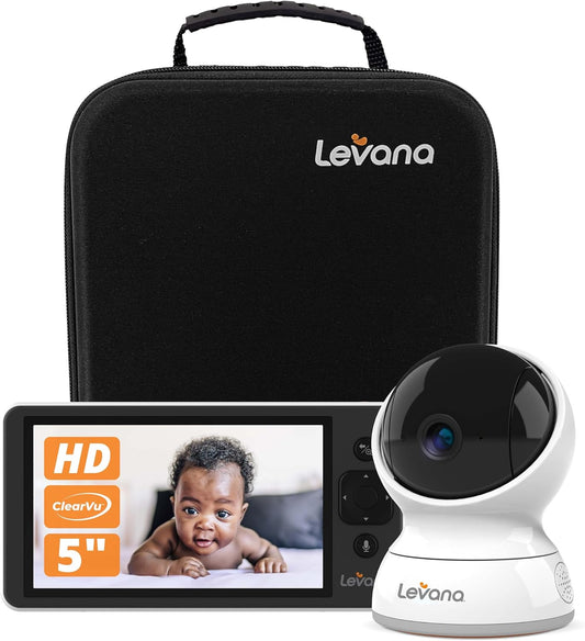 Video Baby Monitor, 5'' 720P Screen, PTZ Camera, 3800mAh Battery, Night Vision, Two-Way Talk, No WiFi, Carrying Case