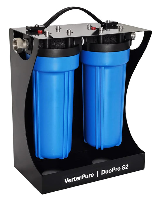 DuoPro S2 External 2-Stage RV Fresh Water Filter System, High Flow, NSF Housings, 3/4' GHT Stainless Steel Fittings