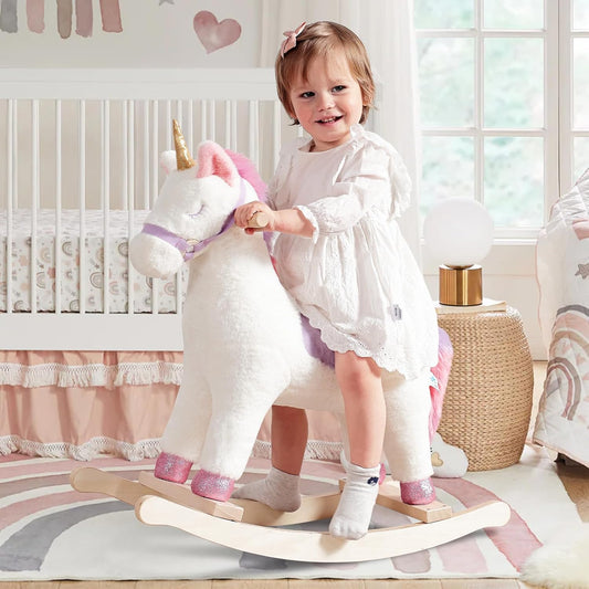 Toddler Rocking Horse, Ride Unicorn, Kid Ride On Toys for 1-3 Year Old, Plush Animal Rocker with Realistic Sounds