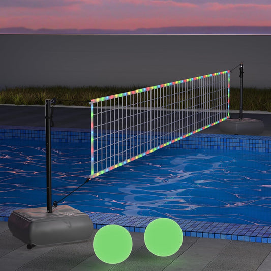 Pool Volleyball Net with Lights, Portable Volleyball Set for Outdoor Pools, Adjustable Length 15-41 Feet