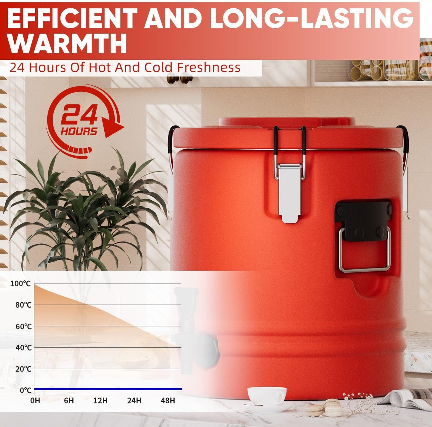 Insulated Beverage Dispenser - 5.3 Gallons, 304 Stainless Steel Insulated Soup Carrier Hot and Cold Insulated Bucket