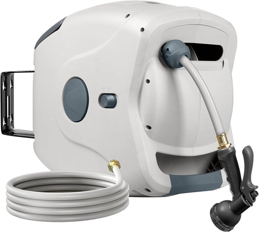 Retractable Garden Hose Reel, Retractable Hose 5/8 in x 82 ft, Retractable, Wall Mounted, 8-Function Sprayer Nozzle