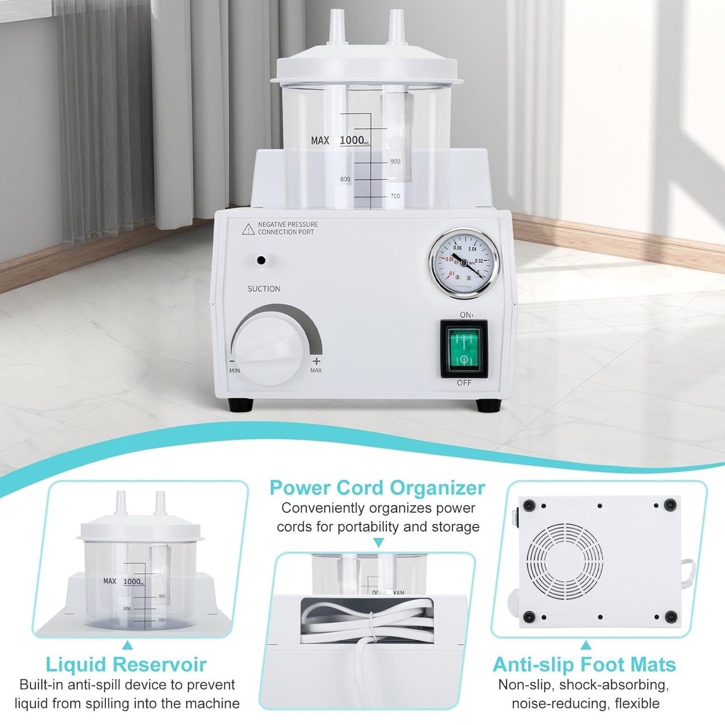 Portable Veterinary Suction Machine Home Use with 1000ml Capacity 110V