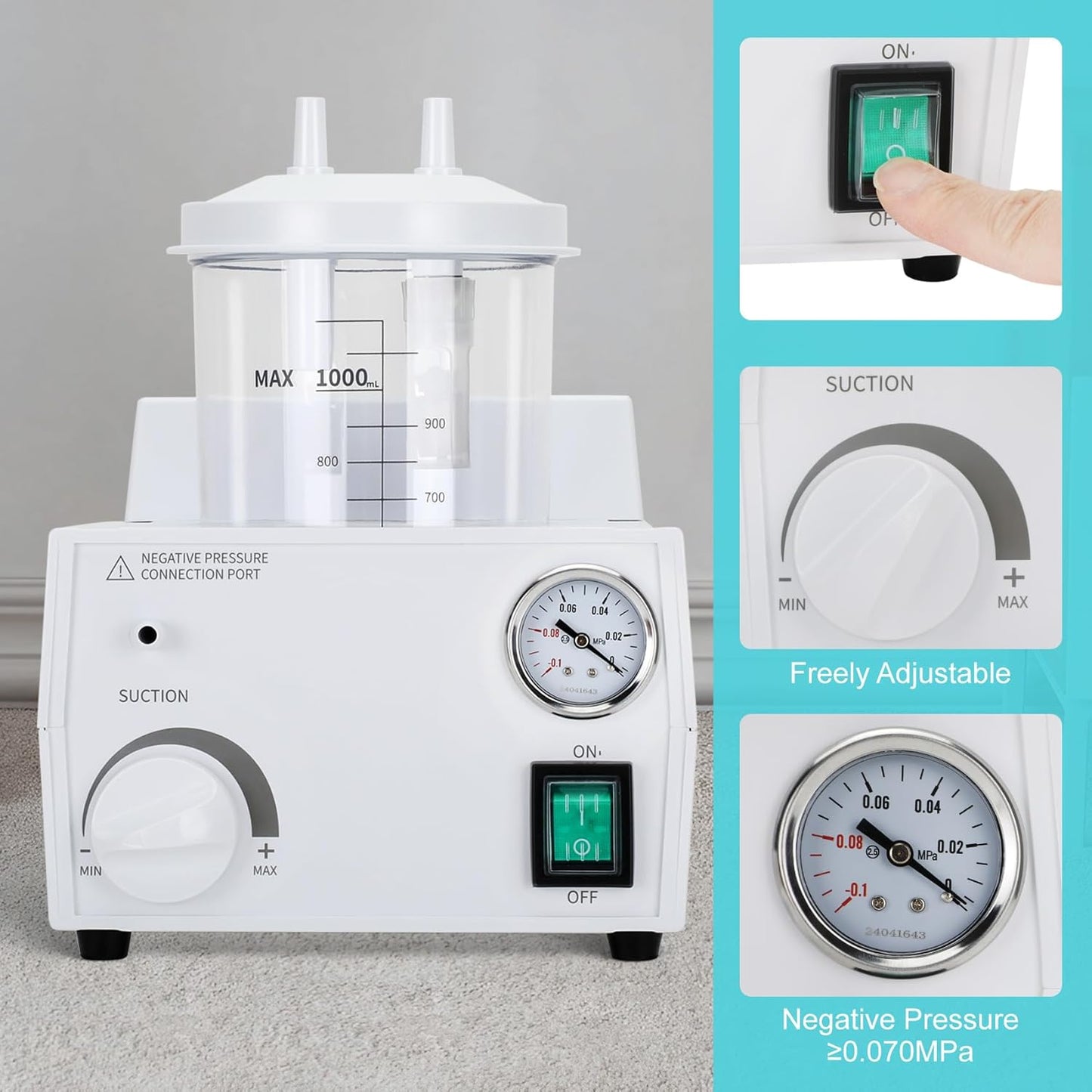 Portable Veterinary Suction Machine Home Use with 1000ml Capacity 110V
