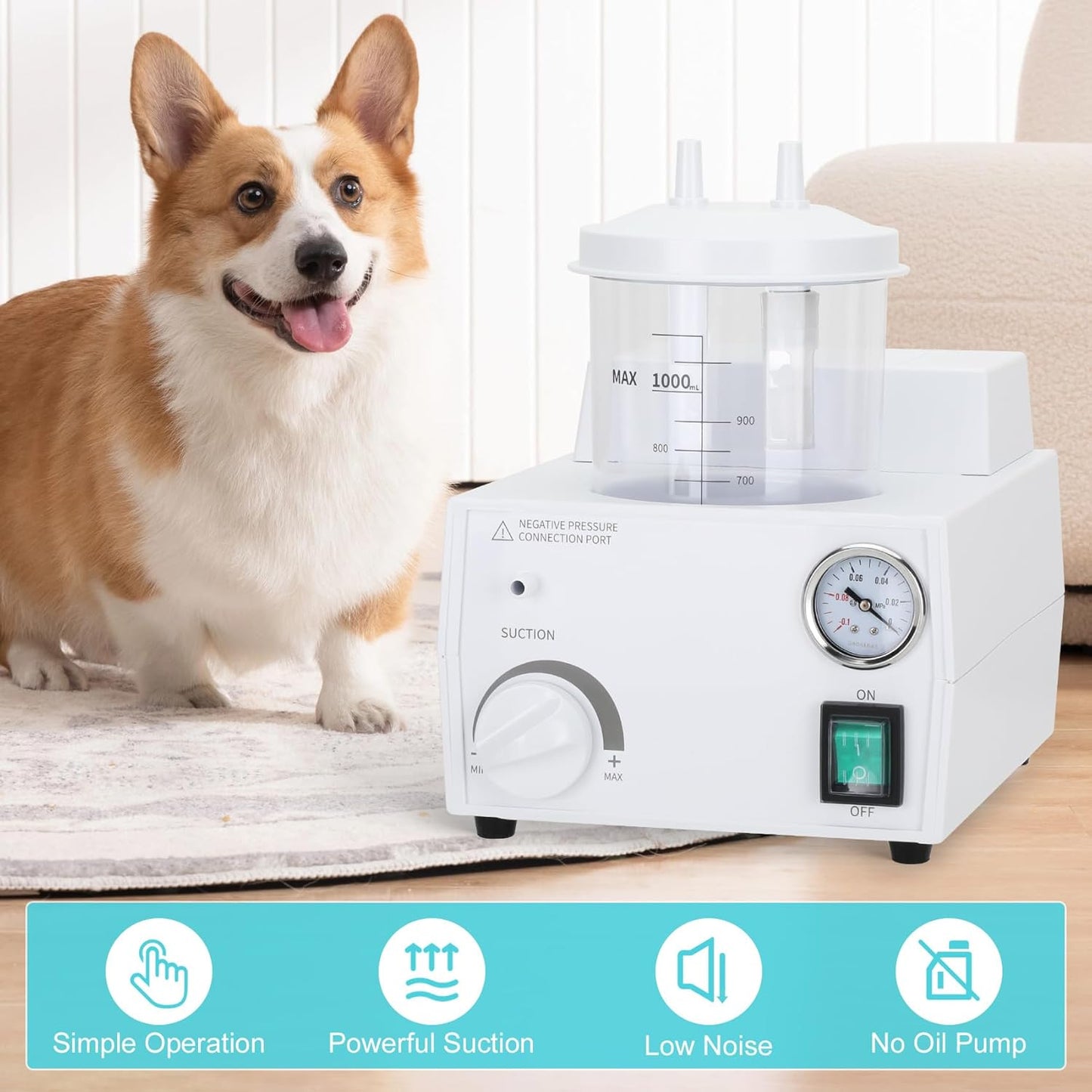 Portable Veterinary Suction Machine Home Use with 1000ml Capacity 110V