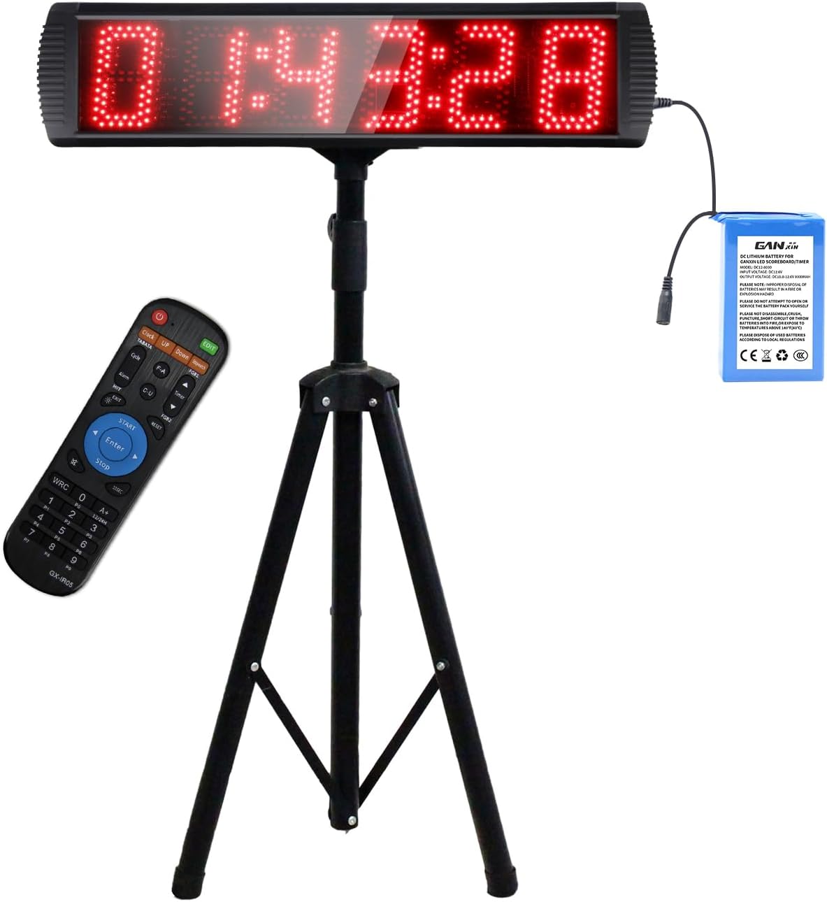 Portable Countdown/up Digital Race Timer, 12/24-Hour Clock,LED Stopwatch by Remote Control 5' High, 6 Digits