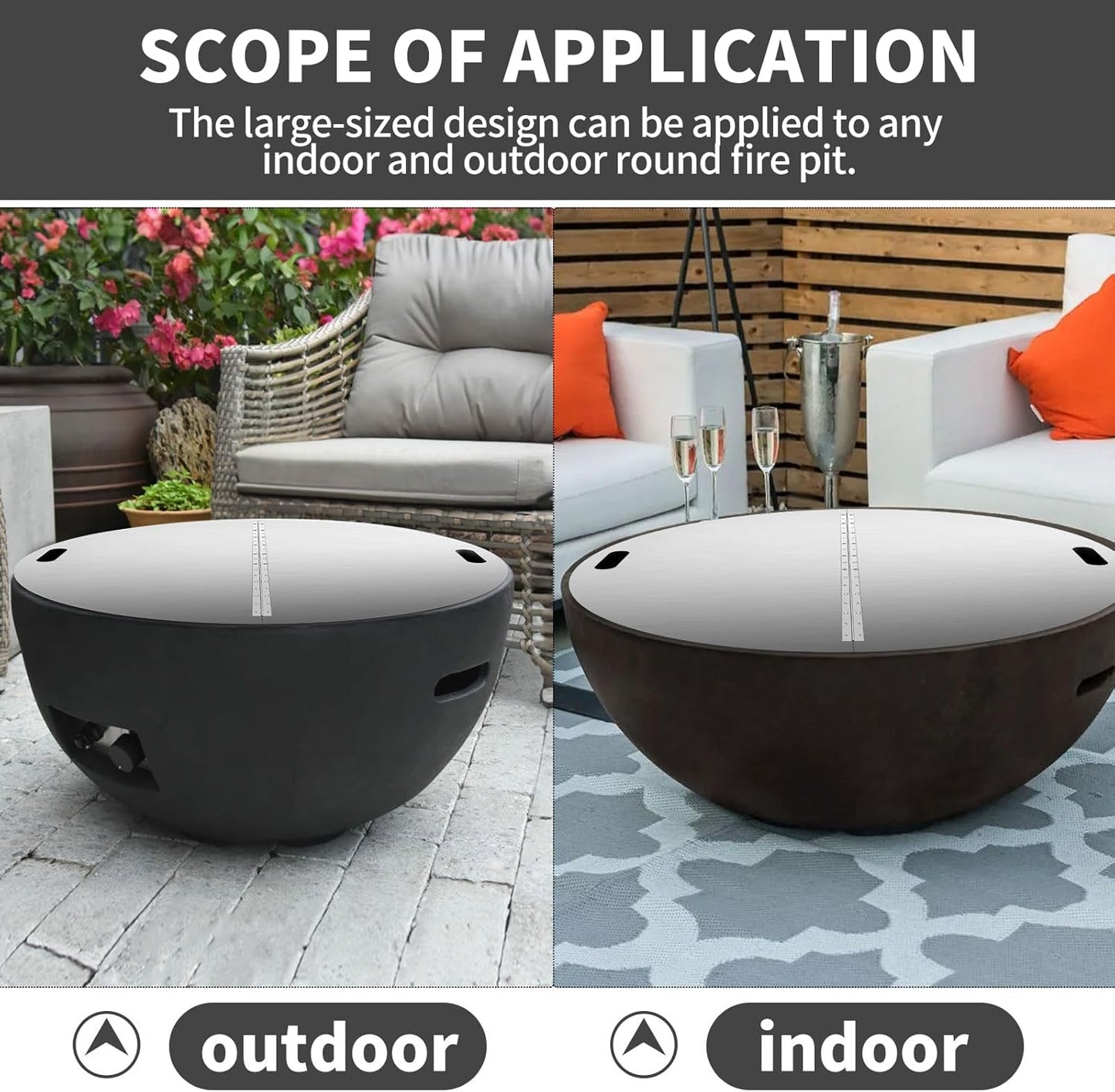 Fire Pit Lid Round, 40Inch Fire Pit Lid, 304 Stainless Steel Foldable Fire Pit Cover, Edge Built-in Handle Design